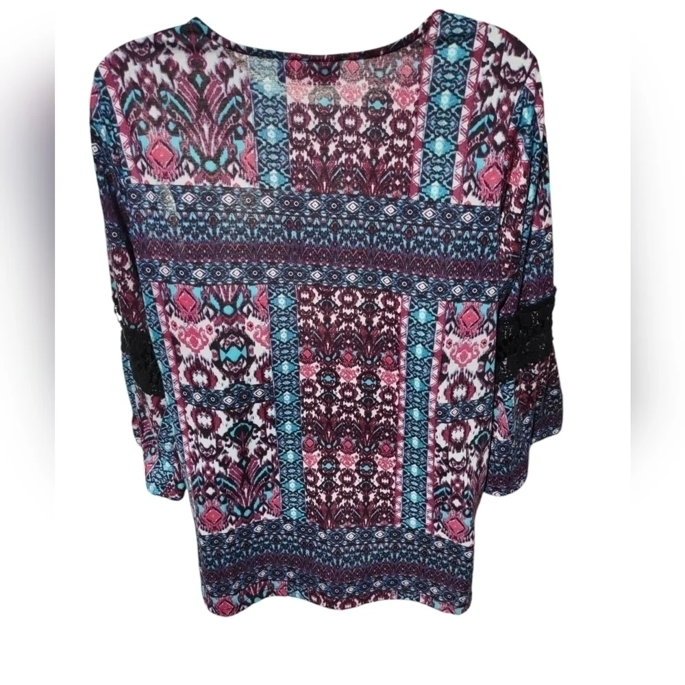 Kim Rogers Lace Print Top Purple Black Women's Size 1X - Picture 4 of 5